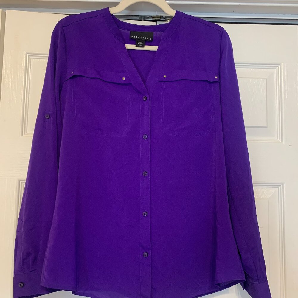 Attention Bright Purple Medium Long Sleeve Dressy Blouse